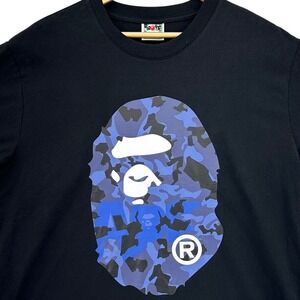 BAPE A Bathing Ape Big Ape Head Blue Sand Camo Black T-Shirt XL Double Sided